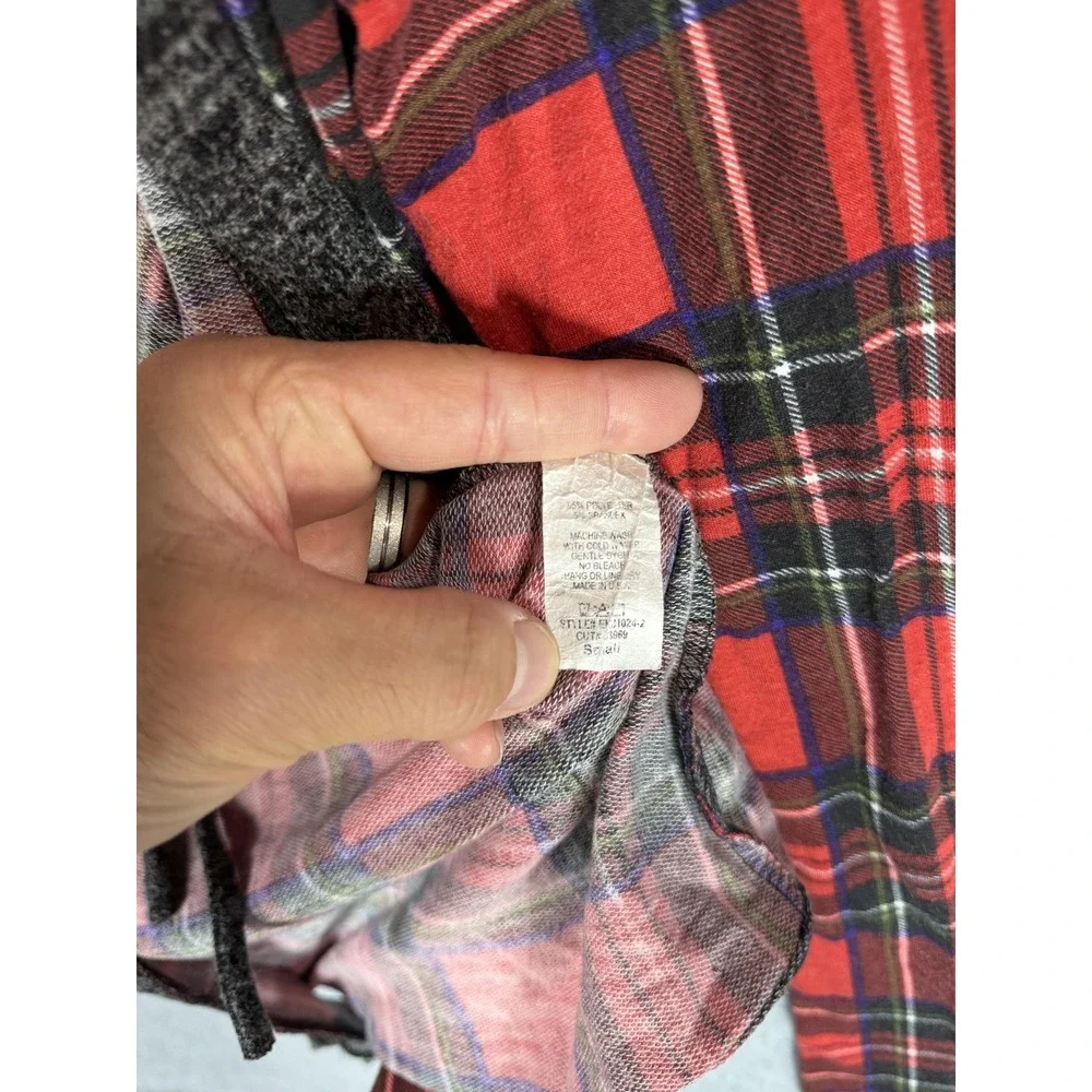 Egs California Cardigan Womens Small Red Plaid Open Front Hooded Sweater Pockets